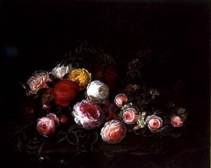Rosor i ett landskap (olja på duk) av Johan Laurents Jensen