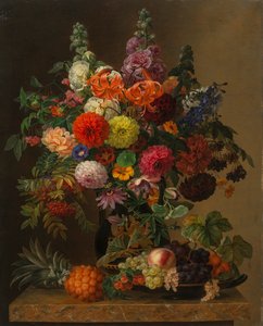 Stilleben med blommor och frukter, 1836.