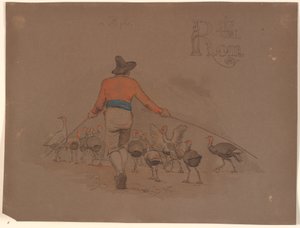Italienare kör en flock kalkoner med bambustänger av Johan Thomas Lundbye