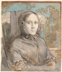 Porträtt av konstnärens mor, överste Cathrine Lundbye (f. Bonnevie); halvfigur sittande i stol till höger.