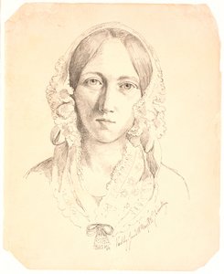 Porträtt av en ung kvinna, ett ansikte. Möjligen representerar Louise Marie Neergaard (1816-1895) av Johan Thomas Lundbye