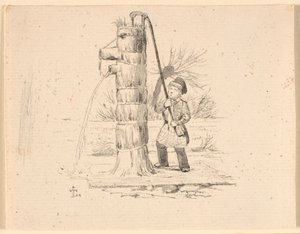 Post. Illustration till Kaalunds "Fabler för barn". Se kommentar från arkkatalog. av Johan Thomas Lundbye