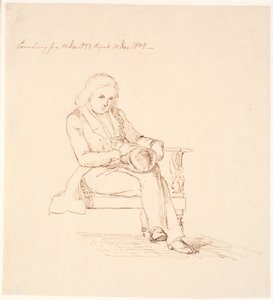 Thorvaldsen sitter i en soffa av Johan Thomas Lundbye