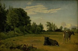 Två kor i som fält nära Vognserup herrgård, Zeeland av Johan Thomas Lundbye