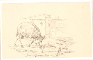 Baggen och grisen. Illustration till Kaalunds "Fabler för barn". Se kommentar från arkkatalog. av Johan Thomas Lundbye