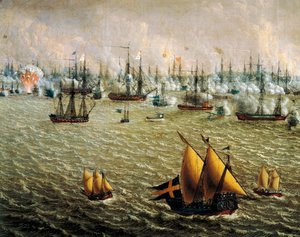 Slaget vid Skargård mellan svenska och ryska flottor på grund av Sveriges herravälde över Finland, 10 juli 1790, av Johan Tietrich Schoultz (1754-1807), rysk-svenska krig