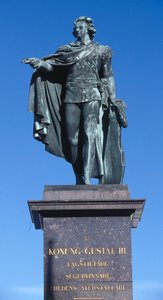 Staty av kung Gustav III skulpterad 1799 till minne av kungen som mördades 1792, Gamla Stan (Gamla Stan), Stockholm, Sverige (foto)