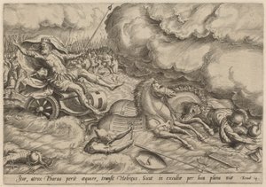 Korsningen av Röda havet av Johan Wierix, after Maarten van Cleef