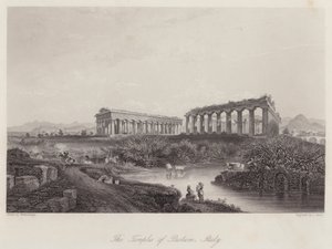 Templen i Paestum, Italien (gravyr) av Johan Wolfensberger