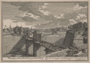 Vy över Wöhrder Türlein i Nürnberg från väster av Johann Adam Delsenbach