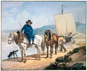 En häst och vagn vid floden, 1817.