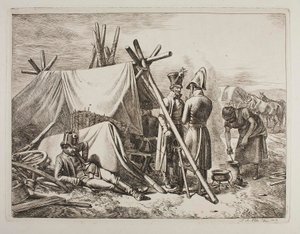 Österrikisk militär vid ett försäljartält av Johann Adam Klein