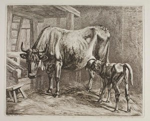 Ko med diande kalv av Johann Adam Klein