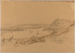 Vy över Koblenz med Rhen och fästningen Ehrenbreitstein (recto); Vy över Heidelberg slott (verso) av Johann Adam Klein
