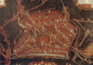 Utsikt över staden Wangen (Allgäu); Stadshus kinder av Johann Andreas Rauch