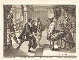 Harlekin i Dr. Polovards hus av Johann Balthasar Probst after Johann Jacob Schübler