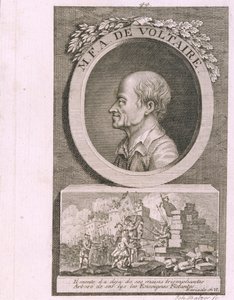 Porträtt av författaren, essäisten och filosofen Francois Marie Arouet de Voltaire 1694-1778