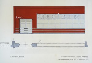 Boucherie Isothermique a Vitrine Refrigeree, L Savreux, Boutiques, Henry Delacroix, Editions S De Bonadona, Paris, sent 1920-tal, Pochoir Print