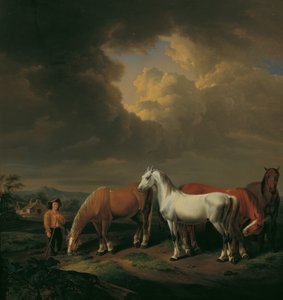 Fem bondhästar av Johann Baptist Michael Dallinger von Dalling