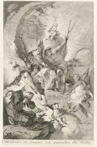 Het Christuskind als Salvator Mundi met verscheidene heiligen en paus Clemens XIII Den störste bland helgonen är den lille pojken (titel på föremålet) av Johann Beheim