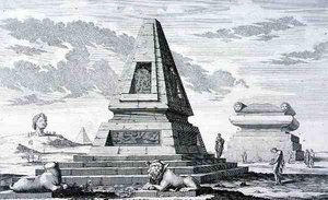 Pyramider som markerar graven till kung Sotis av Egypten, hittade i ruinerna av Heliopolis. från 