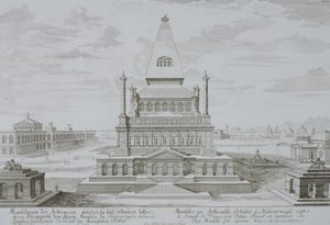 Mausoleum of Halicarnassus, Bodrum, Turkiet, från "Draft Historic Architecture", 1721 av Johann Bernhard Fischer von Erlach