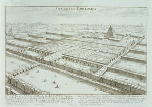 Panoramautsikt över det kungliga palatset och Babylons hängande trädgårdar, från 