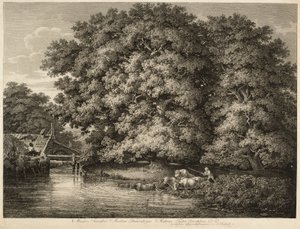 En bonde kör sin boskap i vattnet av Johann Christian Reinhart