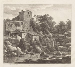 Hus vid en bergsbäck av Johann Christian Reinhart