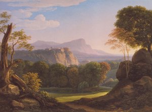 Tyska: Italienische Landschaft mit Schloss auf einem Bergrücken Italienskt landskap med slott på en bergskam av Johann Christian Reinhart