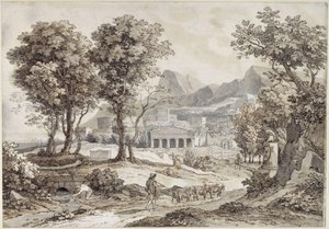 Klassiskt landskap med Leonidasmonument av Johann Christian Reinhart