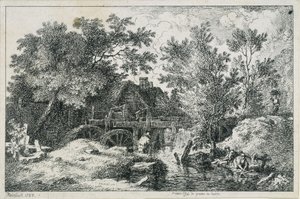 Landskap med vattenkvarn (första försöket med kopparstick) av Johann Christian Reinhart