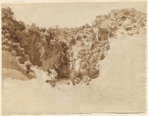 Tivoli och Sibylltemplet ovanför Aniene-ravinen av Johann Christian Reinhart