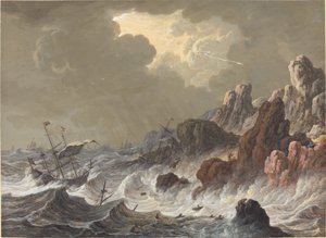 Stormkastade fartyg förliste på en klippig kust