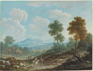 Resenärer i en bred dal, ca. 1750.
