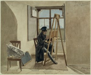 Målaren Johann Adam Klein vid staffliet i sin ateljé i greve Choteks palats i Wien av Johann Christoph Erhard