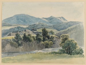Flod- och bergslandskap nära Glocknitz av Johann Christoph Erhard