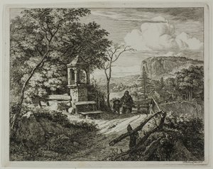 Träsamlare med en pojke, tallrik två från The Two Large Landscapes with the Prayer Pillars av Johann Christoph Erhard