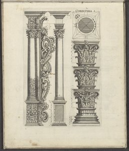 Kolumner och versaler i den korintiska ordningen Corinthia .I. (titel på objekt) Five Orders of Architecture (serietitel) av Johann Christoph Feinlein