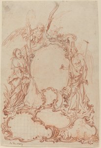 Rokokokartouche med allegoriska figurer av Johann Daniel Herz the Elder