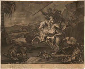 Ca. 1770 allegorisk mezzotint av Asien av Johann Elias Ridinger