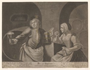 Man och kvinna dricker öl och konjak Öl och Brandewein / Cerevisia et vinum sublimatum av Johann Elias Ridinger