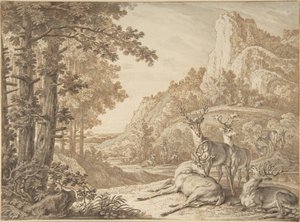 Hjortar i ett landskap av Johann Elias Ridinger
