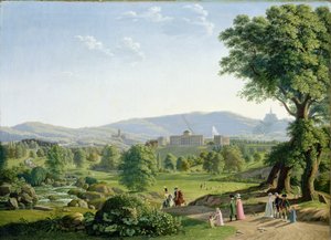 Wilhelmshoehe slott med Habichtswaldskogen av Johann Erdmann Hummel