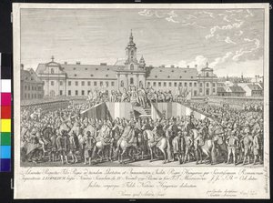 Kröning av kejsar Leopold II till kung av Ungern i Bratislava den 15 november 1790 (kopparstick)