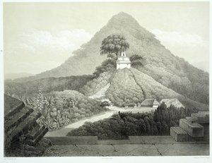 Pittoresk utsikt över korstemplet, Palenque, skylt 20 från "Ancient Monuments of Mexico", graverad av Hubert Clerget (1818-99) 1866