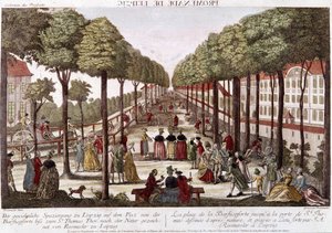 Leipzig-promenaden i slutet av 1700-talet. gravyr av Rosmesler & Bergmuller.