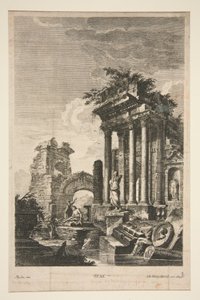Capriccio med romerska ruiner av Johann Georg Hertel
