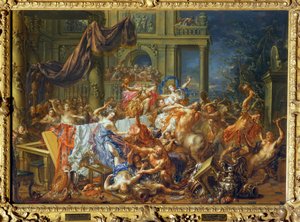 Kampen mellan centaurer och Lapiths, en legendarisk stam i Thassalia... av Johann Georg Platzer