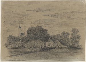 Landskap med gård och torn av Johann Georg Schwartze (possibly)